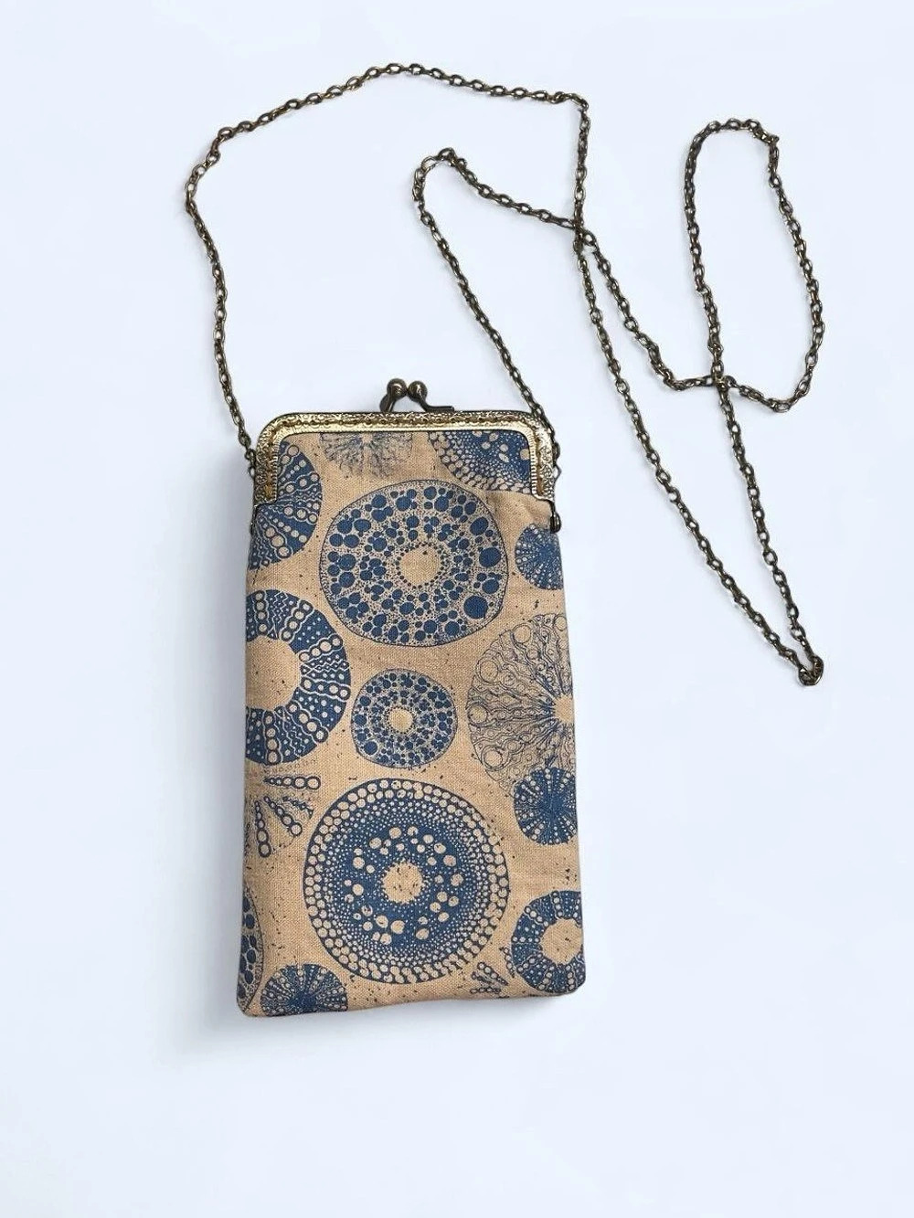 Dafie Crossbody small bag in Blue & Beige designs with kiss lock closure - uniqu